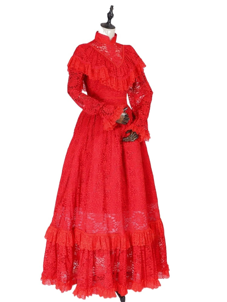 Lydia Deetz Bride Red Wedding Dress Cosplay Costume From Yinocosplay.com