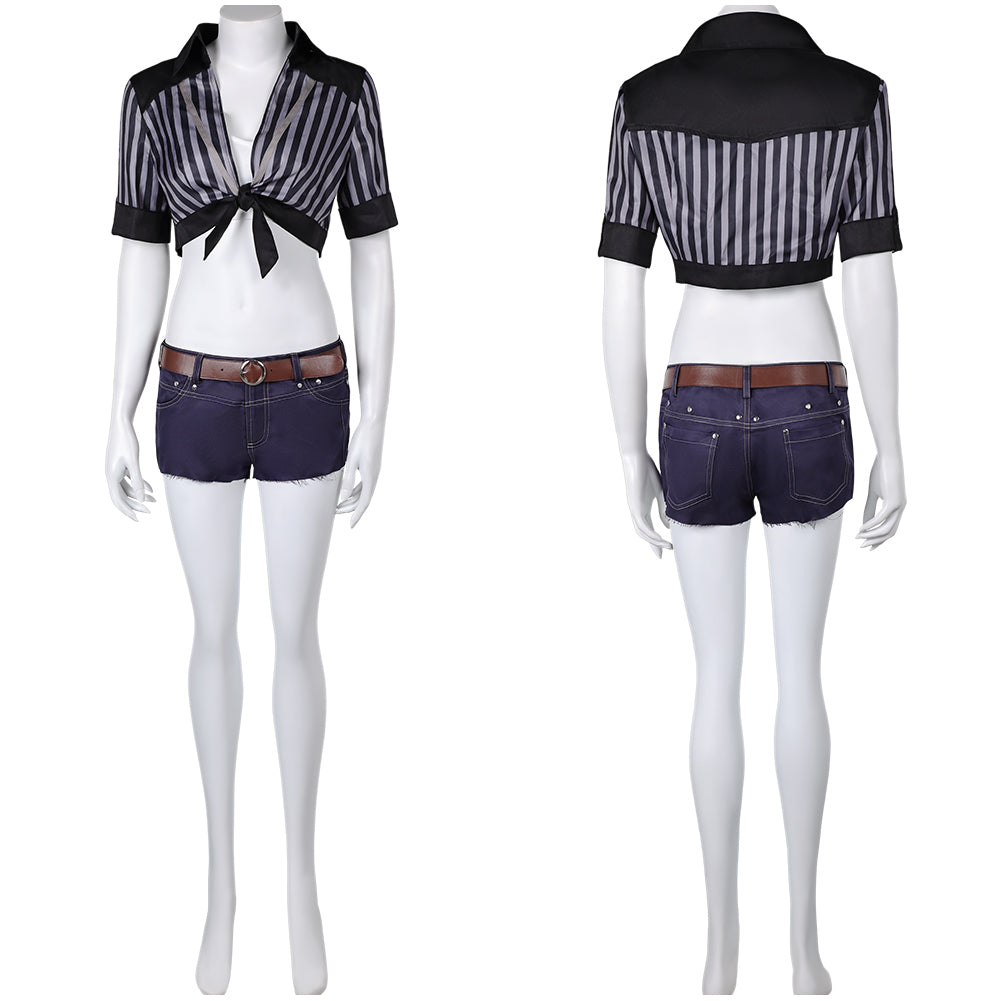 FF VII Tifa Lockhart Women Black Striped Sunscreen Outfit Cosplay Costume From Yinocosplay.com