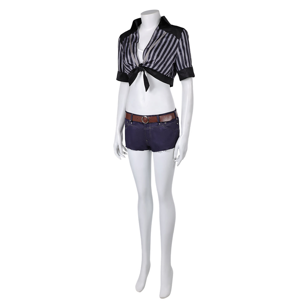 FF VII Tifa Lockhart Women Black Striped Sunscreen Outfit Cosplay Costume From Yinocosplay.com
