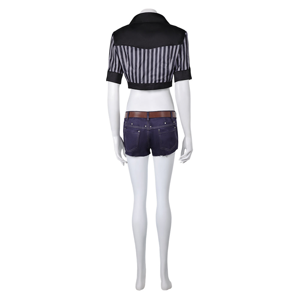 FF VII Tifa Lockhart Women Black Striped Sunscreen Outfit Cosplay Costume From Yinocosplay.com