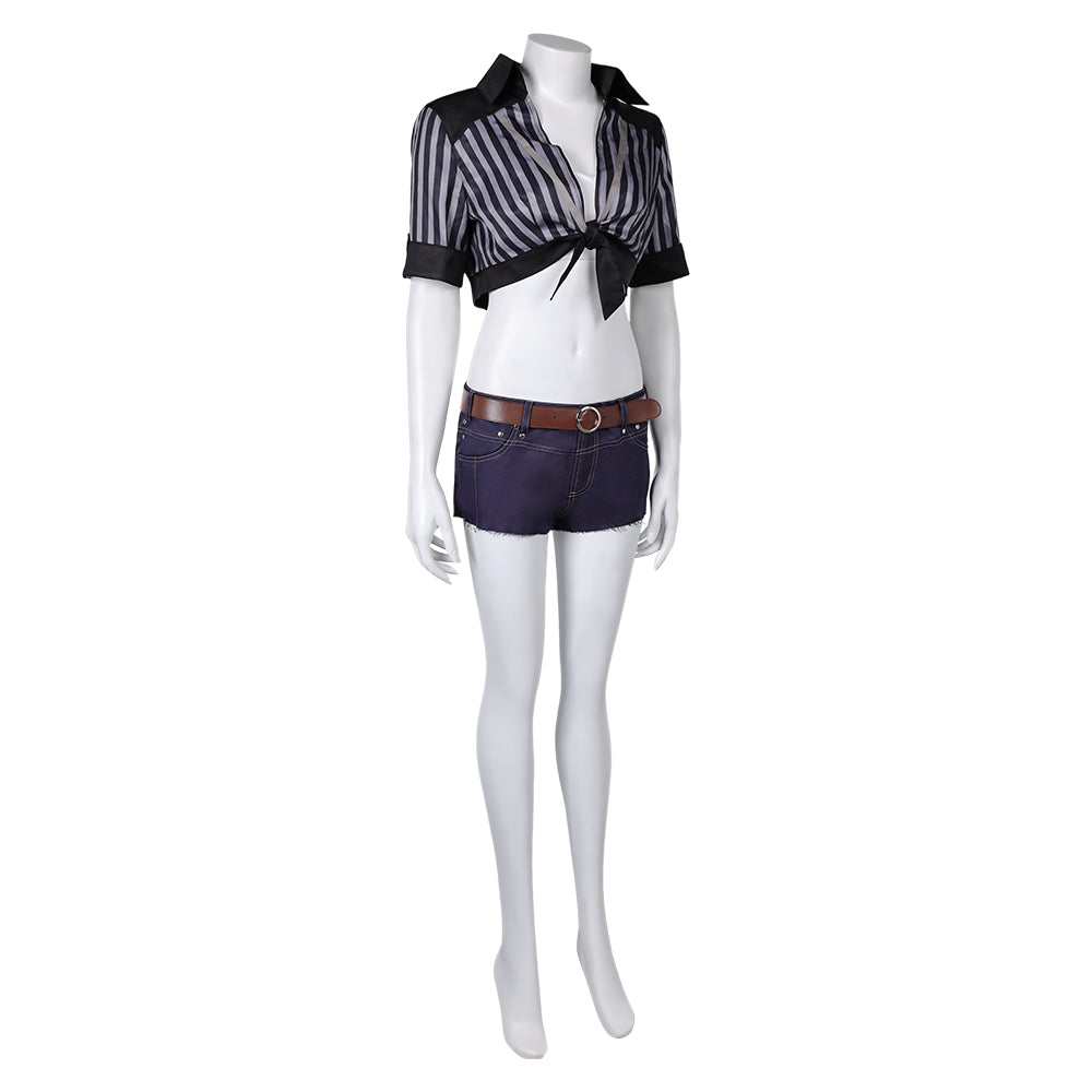 FF VII Tifa Lockhart Women Black Striped Sunscreen Outfit Cosplay Costume From Yinocosplay.com