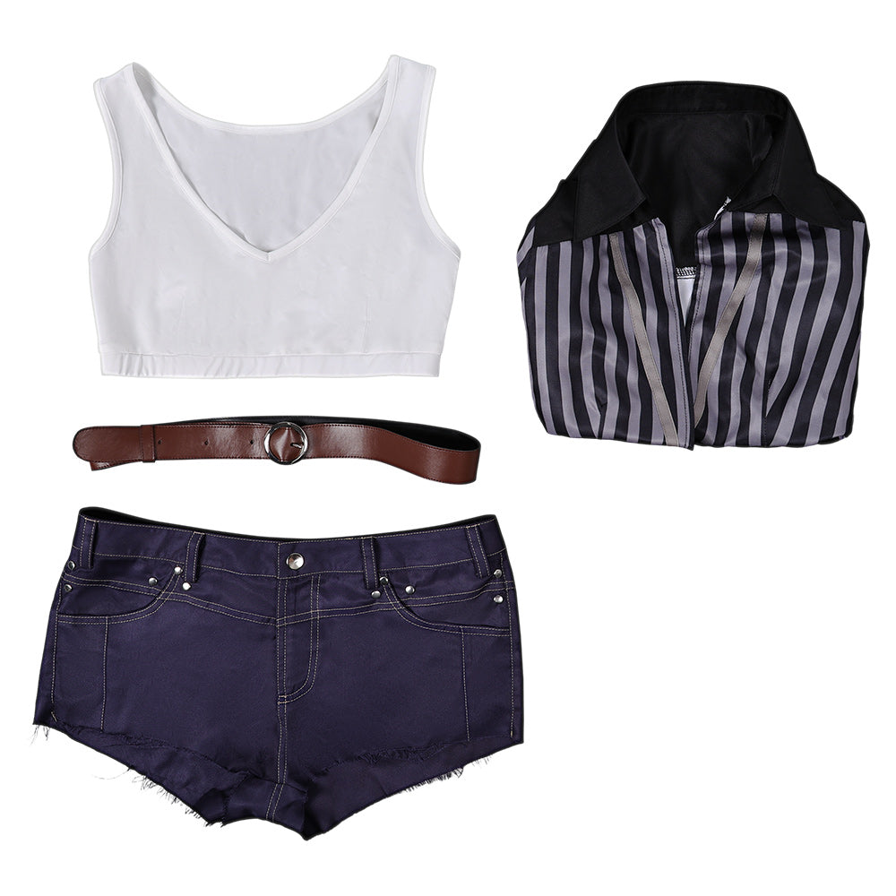 FF VII Tifa Lockhart Women Black Striped Sunscreen Outfit Cosplay Costume From Yinocosplay.com