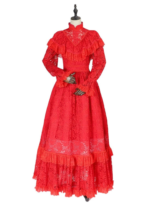 Lydia Deetz Bride Red Wedding Dress Cosplay Costume From Yinocosplay.com