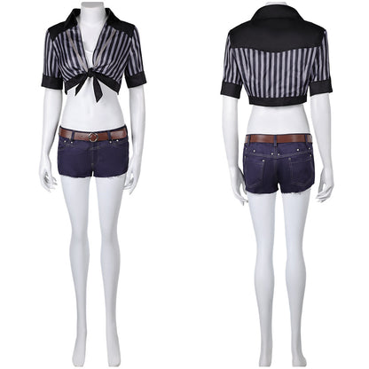 FF VII Tifa Lockhart Women Black Striped Sunscreen Outfit Cosplay Costume From Yinocosplay.com