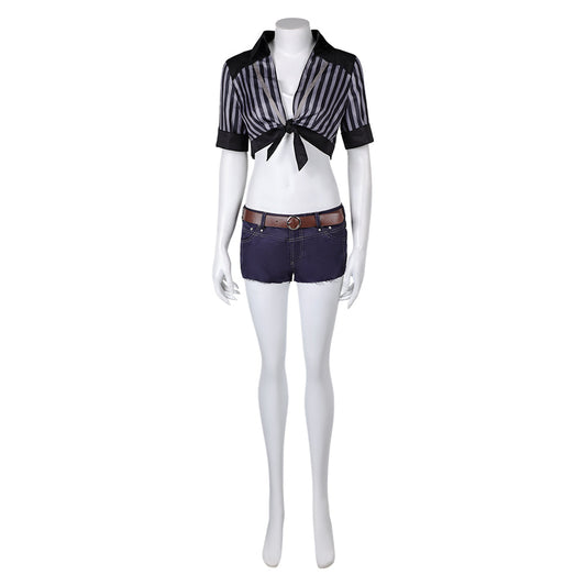 FF VII Tifa Lockhart Women Black Striped Sunscreen Outfit Cosplay Costume From Yinocosplay.com