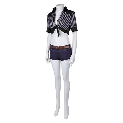 FF VII Tifa Lockhart Women Black Striped Sunscreen Outfit Cosplay Costume From Yinocosplay.com