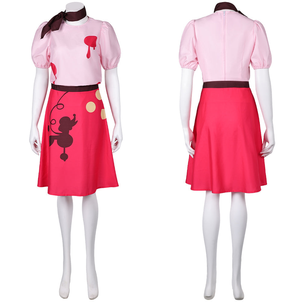 Hazbin Hotel Niffty Women Pink Printed Dress Party Carnival Halloween Cosplay Costume From Yinocosplay.com
