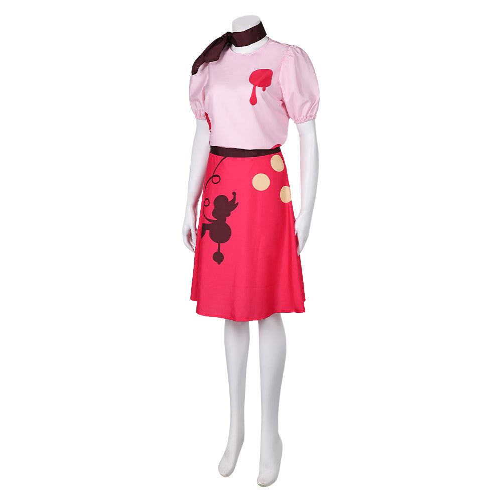 Hazbin Hotel Niffty Women Pink Printed Dress Party Carnival Halloween Cosplay Costume From Yinocosplay.com